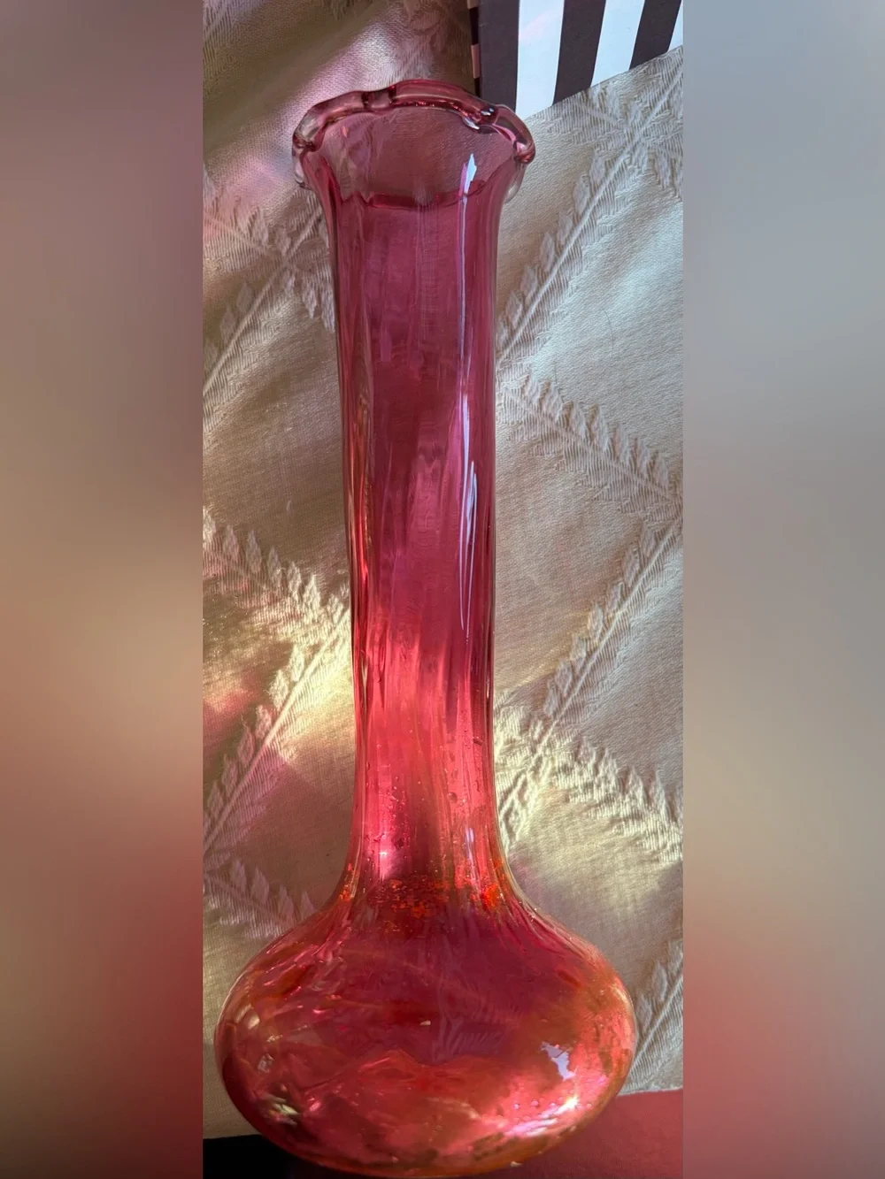 Vintage Pilgrim Glass Optic Swirl Ruffled Glass Bud Vase